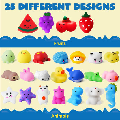 JOYIN Mochi Squishy Toys Set, Random 25 Pack Mini Mochi Party Favors for Kids, Easter Gifts for Kids Kawaii Squishy Toy Stress Relief Toys, Goodie Bags Fillers with Storage Box, Classroom Prizes