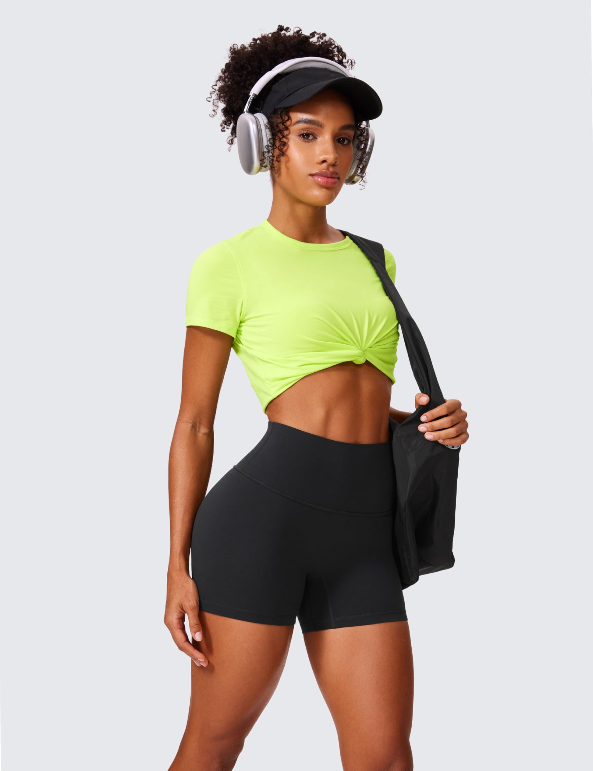 CRZ YOGA Secretsculpt Butterlift Biker Shorts 4"- No Front Seam High Waist Womens Workout Gym Booty Scrunch Butt Black Medium