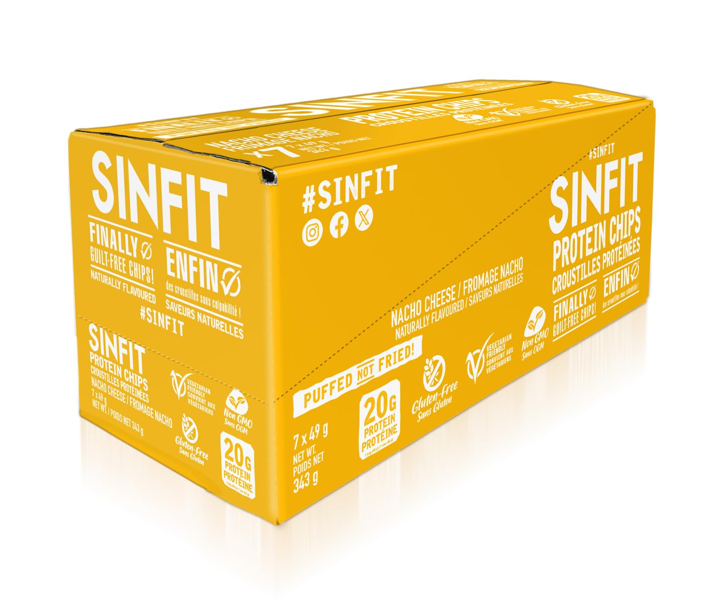 SinFit Protein Chips Nacho Cheese - 20g Protein, High Fiber, Low Carb, Gluten Free (7-Pack)