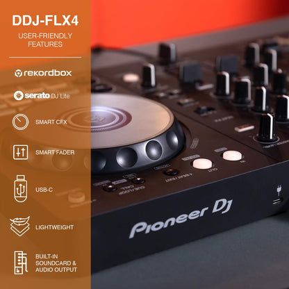 Pioneer DJ DDJ-FLX4 2-Channel DJ Controller, 16 Pads, Graphite