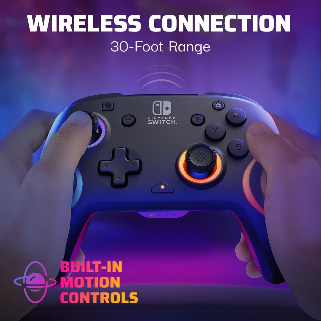 PDP Afterglow Wave Wireless RGB Gaming Controller - Nintendo Switch/Switch Lite/Switch - OLED Model, Nintendo Switch 2, LED Lighting, Rechargeable Battery - Black
