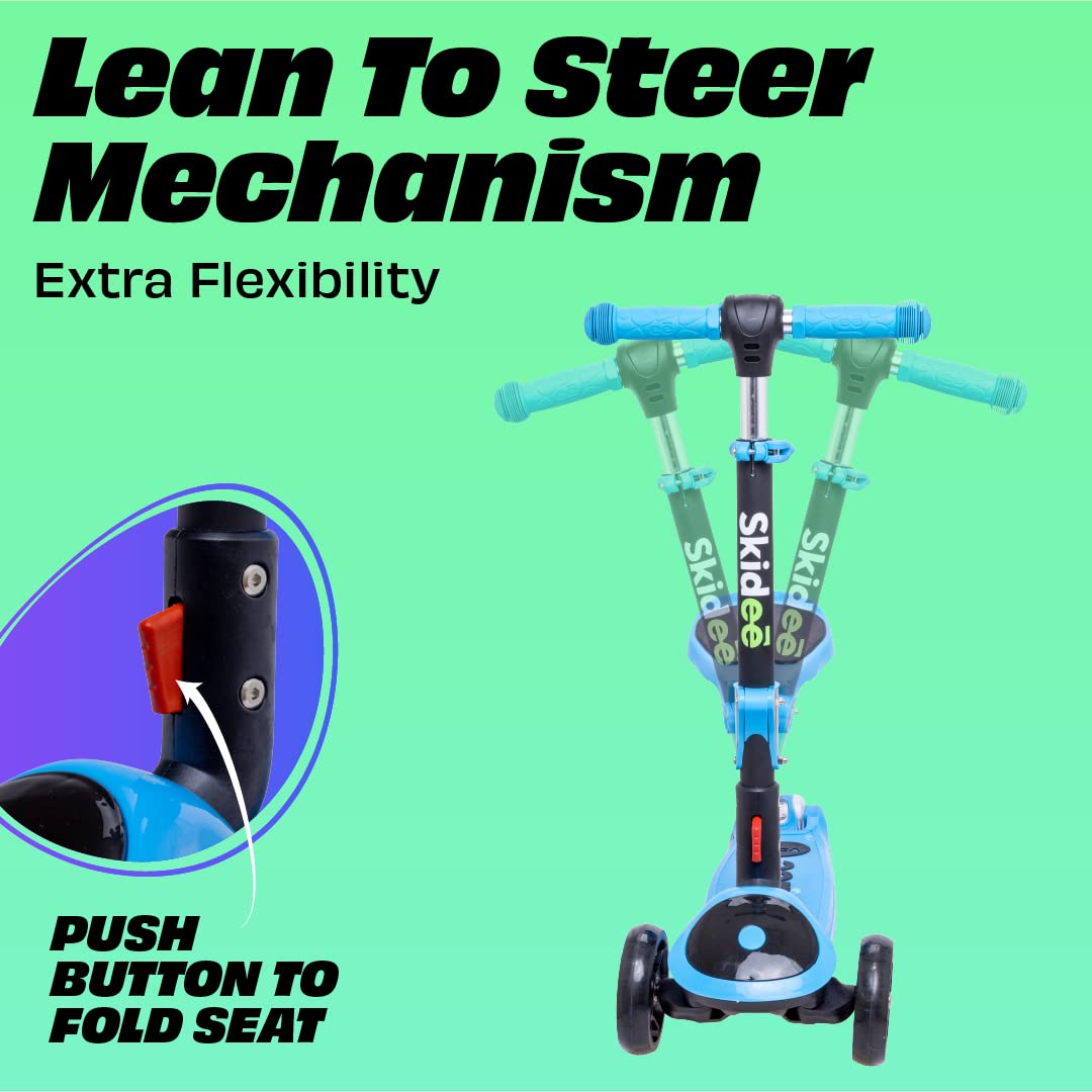Kick Scooters for Kids Ages 3-5 (Suitable for 2-12 Year Old) Adjustable Height Foldable Scooter Removable Seat, 3 LED Light Wheels, Rear Brake, Wide Standing Board, Outdoor Activities for Boys/Girls SKIDEE