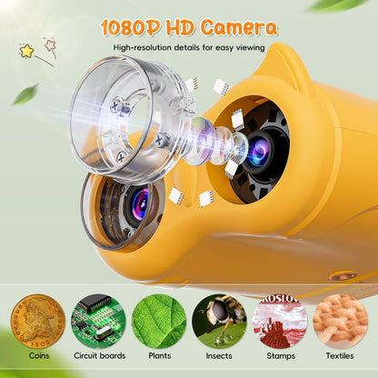 Temodu 2-in-1 Kids Microscope Telescope, 2.0" 1000X Digital Microscope for Kids, HD Portable Education Telescope for Kids Birthday Festival Gift, Science Fun Toys for Children Age 4-12 (Yellow)