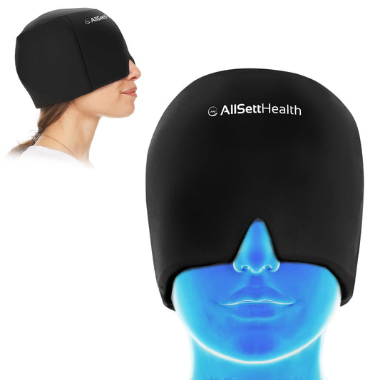 AllSett Health Headache Migraine Relief Cap - Cold Headache Hat for Migraine | Patented Headache Mask & Migraine Hat -Hot and Cold Therapy Cap for Puffy Eyes, Tension, Sinus and Stress Relief