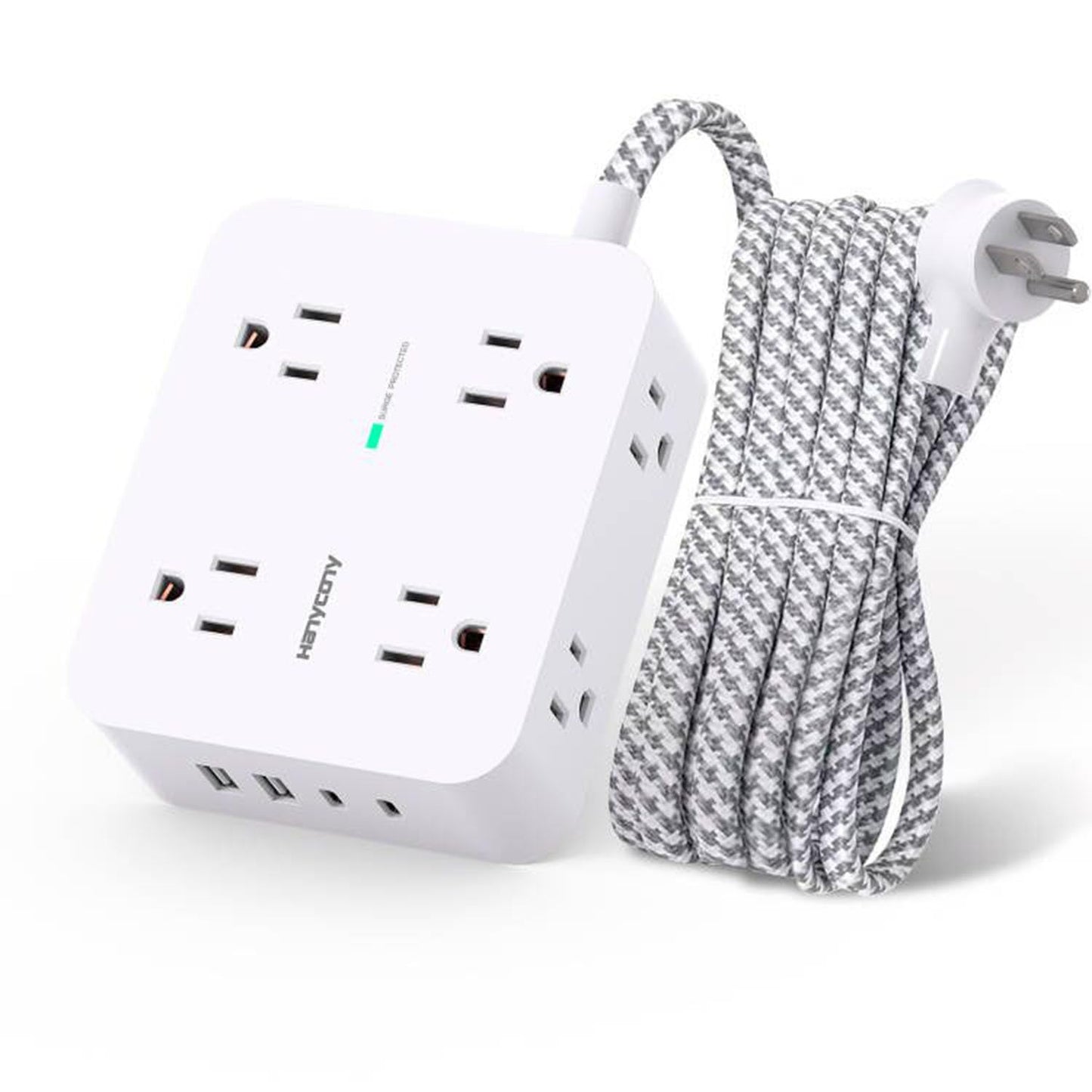Surge Protector Power Bar - 8 Outlets 4 USB Charging Ports(2 USB C), Power Strip with 5Ft Braided Extension Cord, Flat Plug, Wall Mount Desk USB C Charging Station for Home Office College Essentials