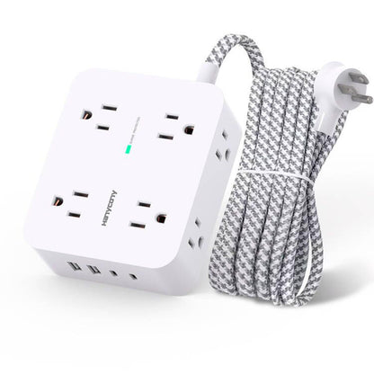 Surge Protector Power Bar - 8 Outlets 4 USB Charging Ports(2 USB C), Power Strip with 5Ft Braided Extension Cord, Flat Plug, Wall Mount Desk USB C Charging Station for Home Office College Essentials