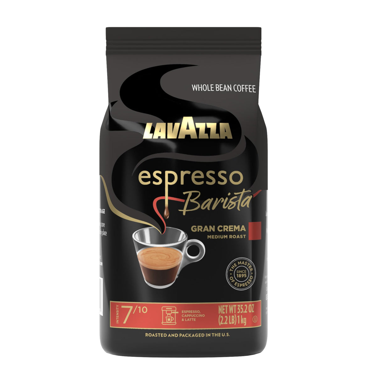 Lavazza Espresso Barista Gran Crema Whole Bean Coffee Blend, Medium Espresso Roast, 1 KG - 2.2 LB, 100% Arabica