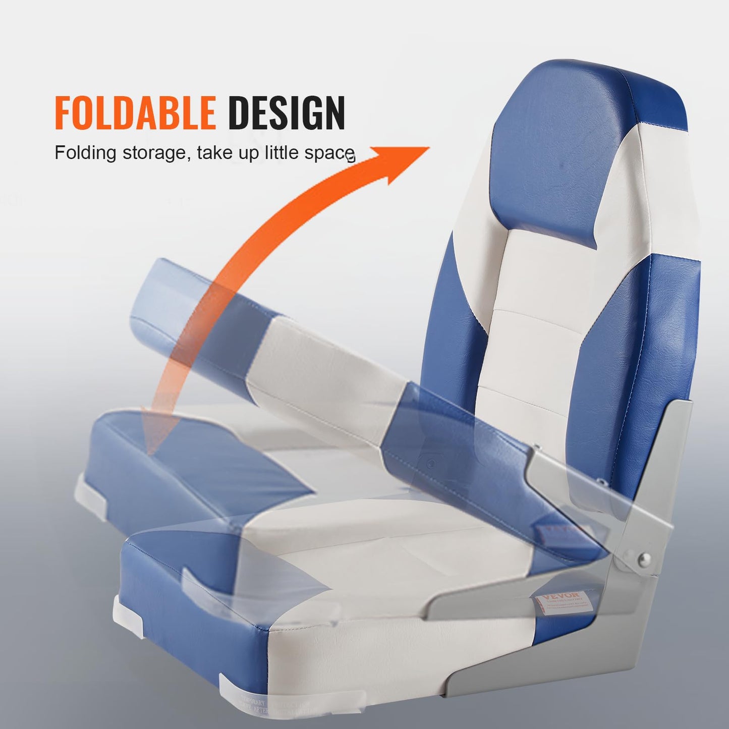VEVOR High Back Boat Seats, 21.85" Folding Chair with Thickened Sponge Padding and Hinge, Fold-Down Captain Chairs for Fishing, Sightseeing, Speedboat, Canoe, 2-Pack VEVOR