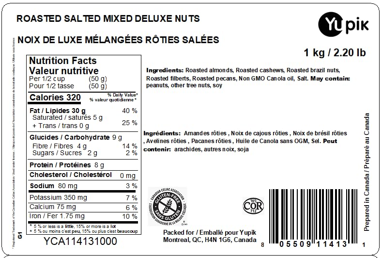 Yupik Deluxe Roasted Salted Nut Mix – 1kg Premium Blend of Cashews, Brazil Nuts, Hazelnuts & Pecans