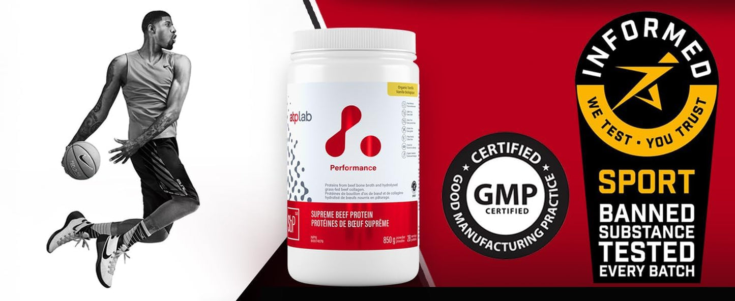 ATP LAB Supreme Beef Protein Powder Grass Fed 850g - Vanilla Flavor with Bone Broth & Hydrolyzed Collagen
