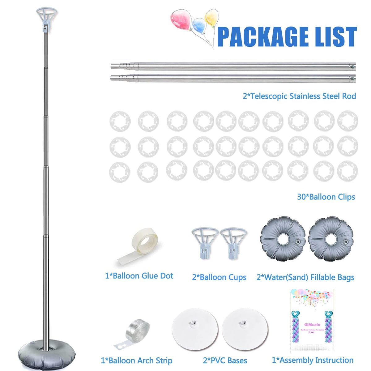 GIMCALO Balloon Column Stand Kit Set of 2, 7ft Height Adjustable Balloon Arch Kit, Metal Telescopic Pillar Balloon Stand, Birthday Party, Graduation, Wedding Christmas Decorations 🍁 All In One Marketplace Canada