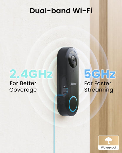 REOLINK Video Doorbell Camera WiFi, 2K Wired Doorbell Camera for Home Security, 2.4/5GHz WiFi, 180° Diagonal, Smart Detection, microSD Card/Cloud Storage, Indoor/Outdoor Surveillance (Chime Included) - Available at All In One Marketplace Canada