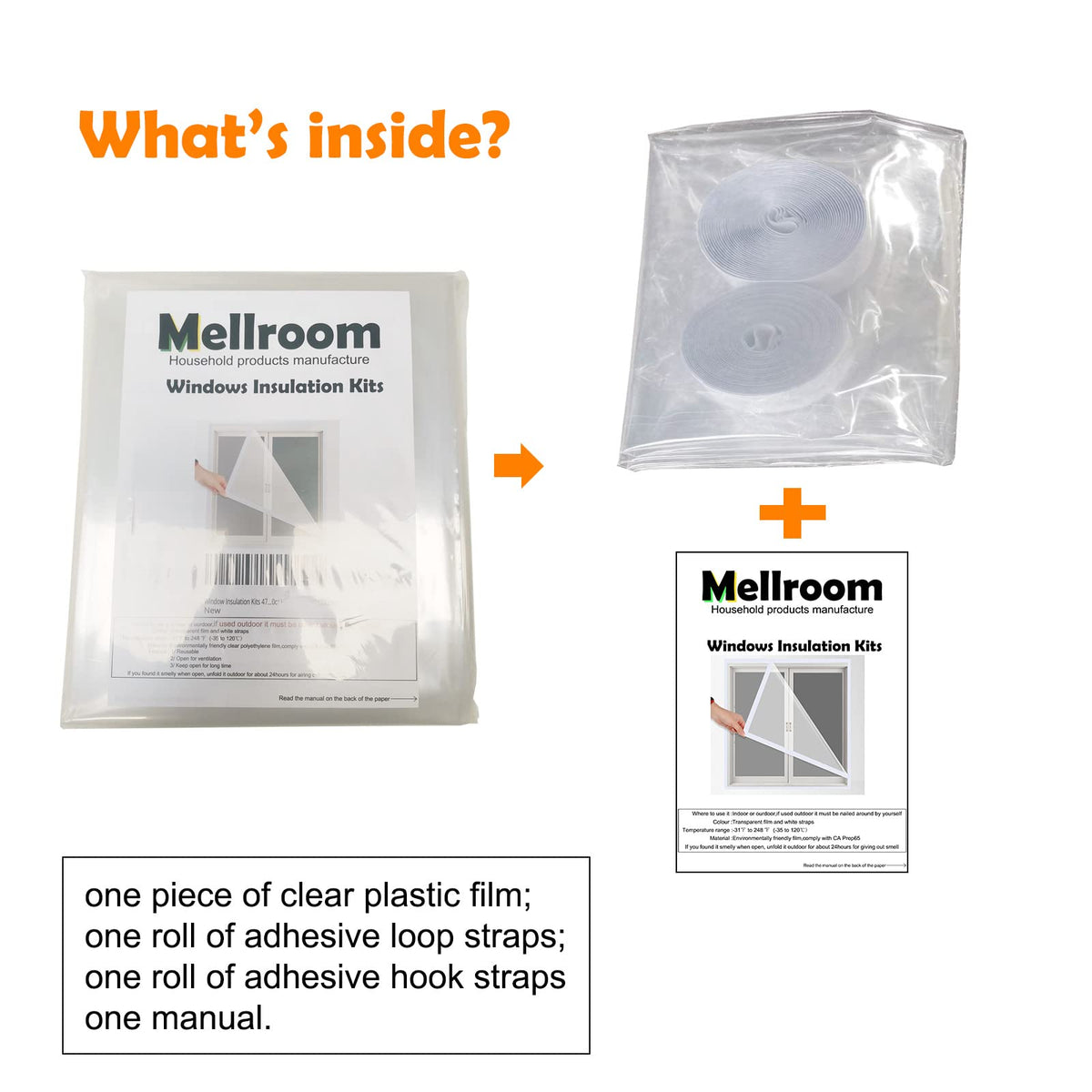 Mellroom Window Insulation Kit 47inX63in(120X160cm) for Winter Keep Cold Out,cuttable Transparent Film 180㎛ Thickness,Easy to Open for Ventilation,held by Adhesive Strips,Reusable Plastic Window wrap 🍁 All In One Marketplace Canada