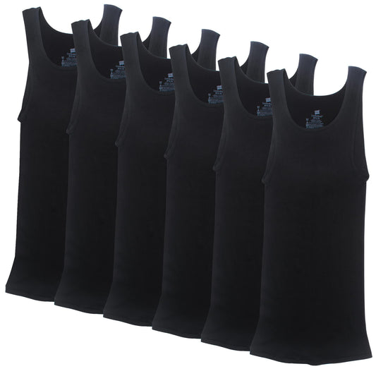 Hanes Mens ComfortSoft 6 Pack FreshIQ Tagless A-Shirts Undershirt, BLACK, Small US