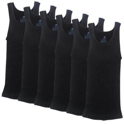 Hanes Mens ComfortSoft 6 Pack FreshIQ Tagless A-Shirts Undershirt, BLACK, Large US