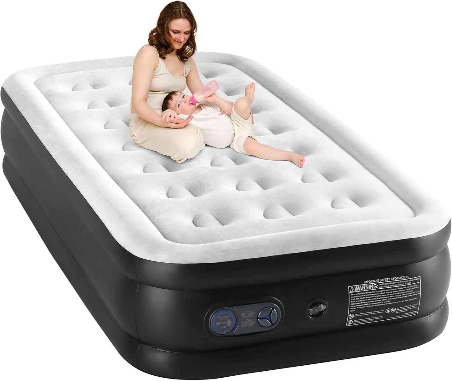 Sweetcrispy Twin Air Mattress, 18" Inflatable Blow Up Airbed with Built-in High Capacity Pump, Double Height, Non-Slip Bottom Design, Weight Capacity 660 lbs Air Bed for Home or Camping Sweetcrispy