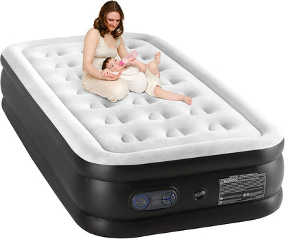 Sweetcrispy Twin Air Mattress, 18" Inflatable Blow Up Airbed with Built-in High Capacity Pump, Double Height, Non-Slip Bottom Design, Weight Capacity 660 lbs Air Bed for Home or Camping Sweetcrispy