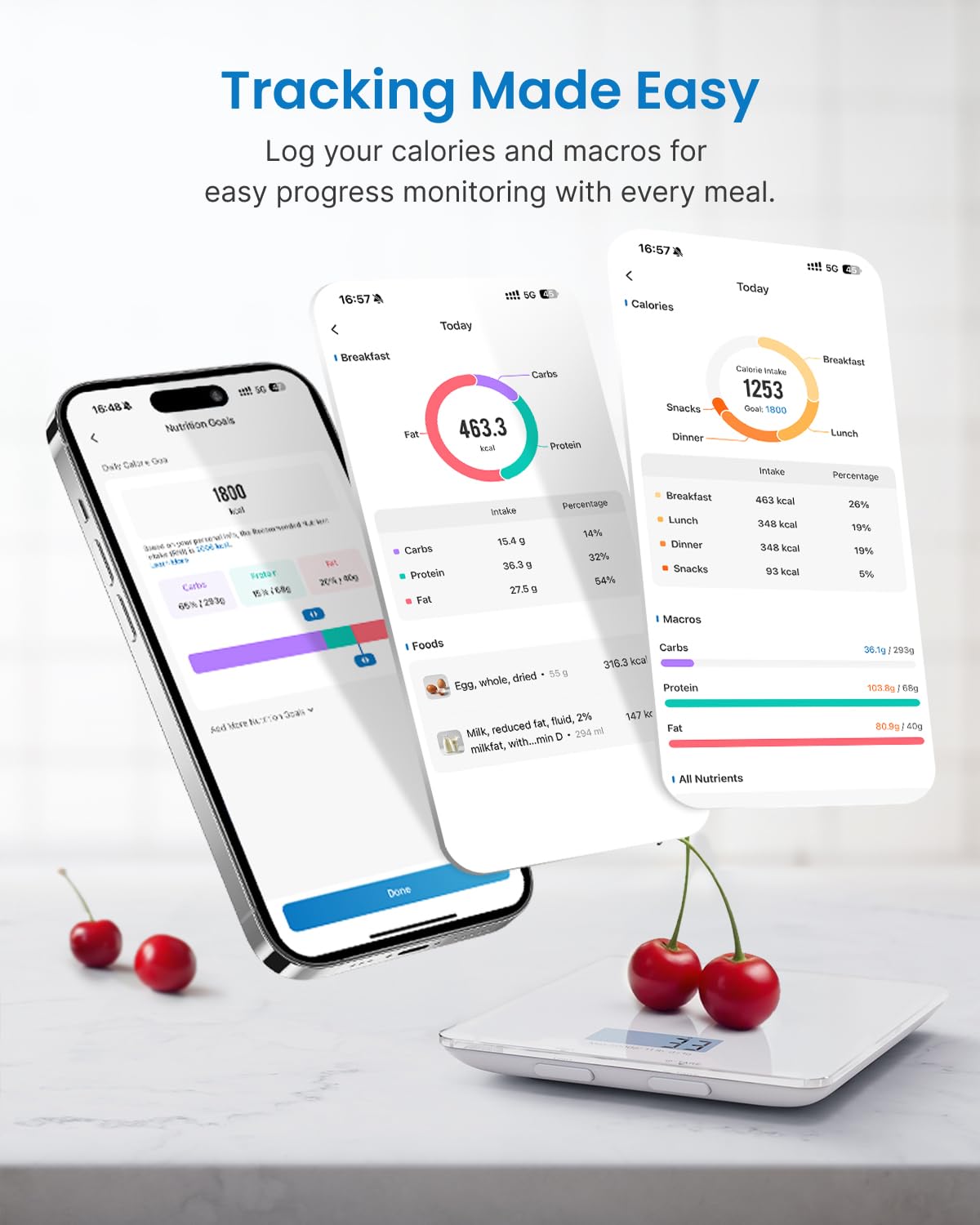 RENPHO Smart Food Nutrition Kitchen Scale, Food Scale for Food Ounces and Grams, Coffee Scale with Timer, Nutritional Calculator for Keto, Macro, and Calorie with Smartphone App, White - Available at All In One Marketplace Canada