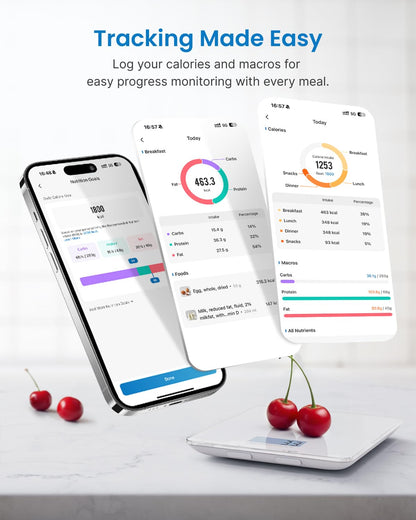 RENPHO Smart Food Nutrition Kitchen Scale, Food Scale for Food Ounces and Grams, Coffee Scale with Timer, Nutritional Calculator for Keto, Macro, and Calorie with Smartphone App, White - Available at All In One Marketplace Canada