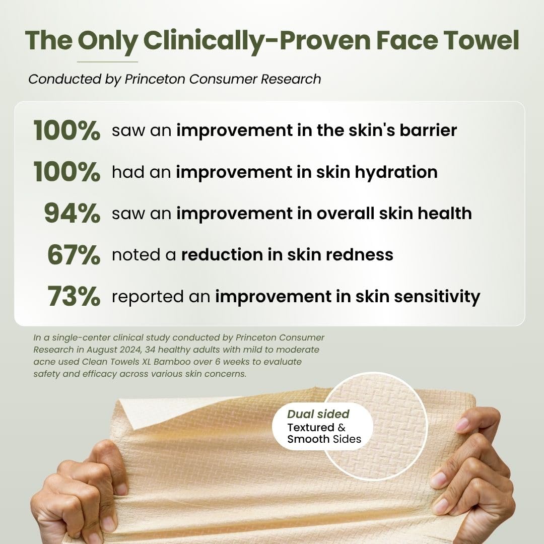 Clean Skin Club Bamboo Viscose Clean Towels® XL 100% USDA Biobased Face Towel, Disposable Face Towelette, Makeup Remover Dry Wipes, Ultra Soft, 50 Ct, 1 Pack - Available at All In One Marketplace Canada
