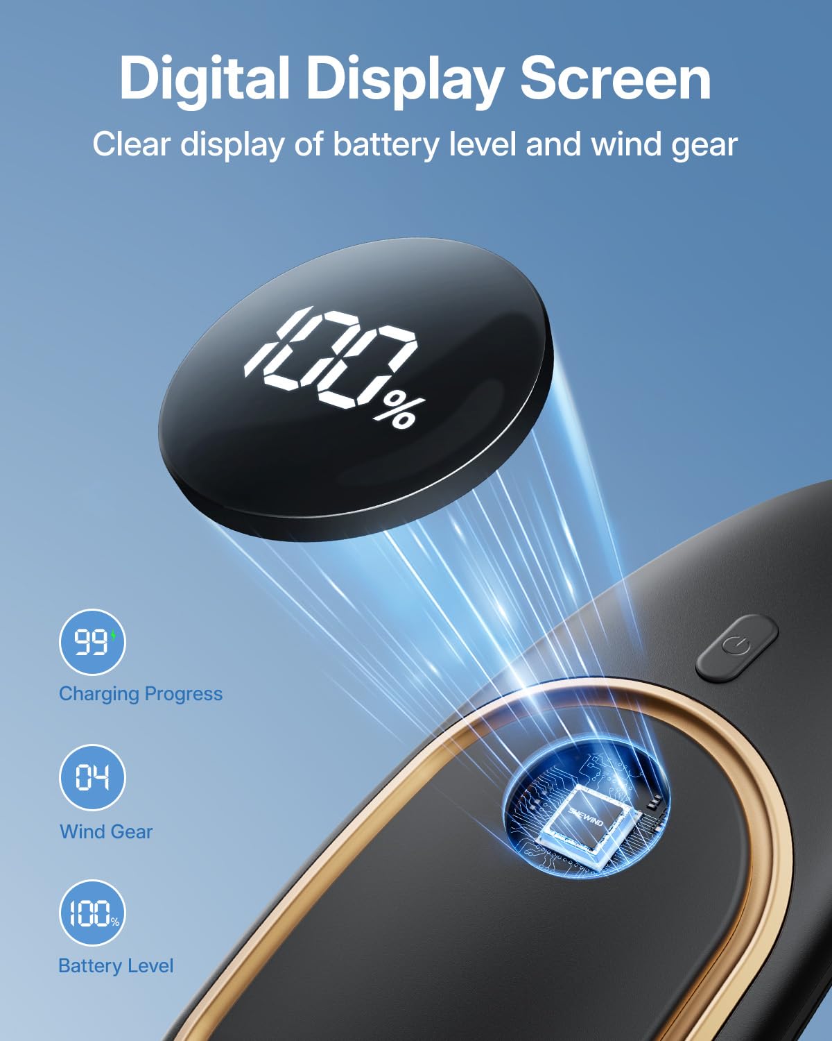 Portable Neck Fan - Hands Free Personal Fan, Rechargeable Bladeless Fan with 5000mAh-Battery, Digital Display, 4 Speeds, Birthday Gifts for Men, Women, Mom, and Dad - Black