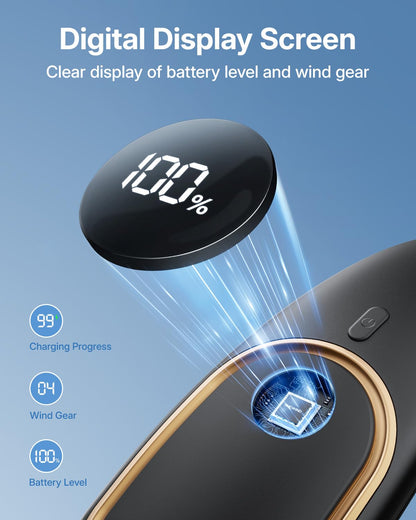Portable Neck Fan - Hands Free Personal Fan, Rechargeable Bladeless Fan with 5000mAh-Battery, Digital Display, 4 Speeds, Birthday Gifts for Men, Women, Mom, and Dad - Black