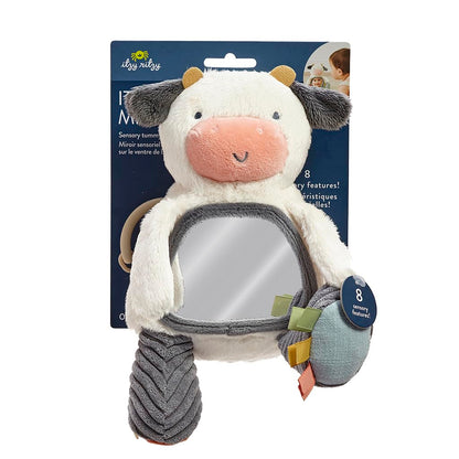 Itzy Ritzy Sensory Tummy Time Toy Mirror - Features Crinkle & Jingle Sounds, Multiple Textures and Mirror for Self-Discovery, Infant Toy For Ages 0 Months and Up, Cow Itzy Ritzy