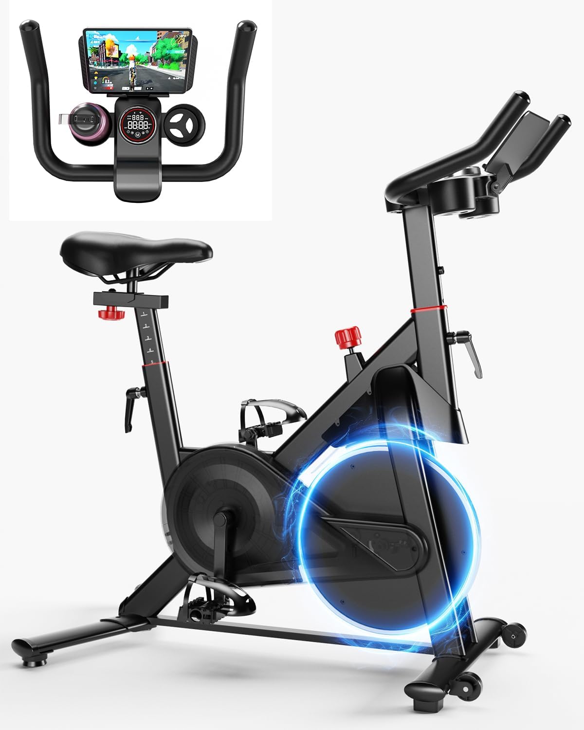 Exercise Bike, 32 Levels Magnetic Indoor Cycling Bike, 300lbs Capacity Stationary Bike with PitPat App & Comfort Seat Cushion