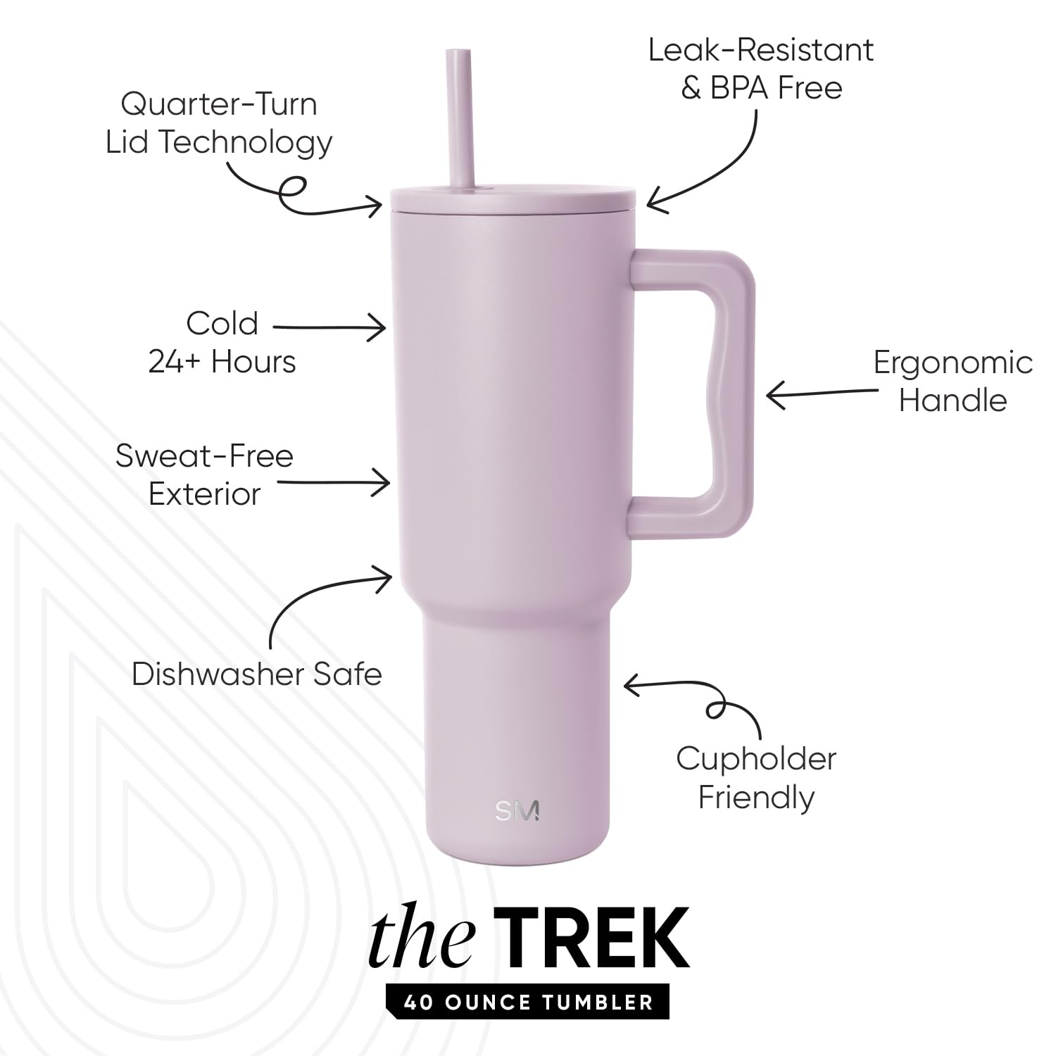 Simple Modern Tumbler with Handle and Straw | 40oz | Lavender Simple Modern