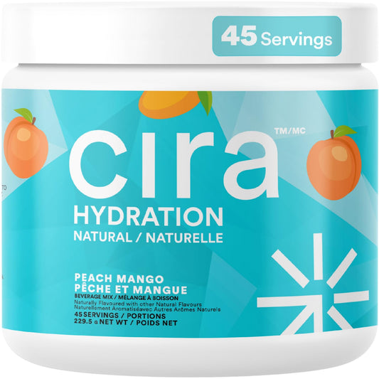 Cira Hydration Electrolytes Powder - Daily Electrolyte Powder, Sugar Free Naturally Flavoured & Sweetened w Stevia, Hydration Powder w Himalayan Salt for Dehydration Relief - Peach Mango, 45 Servings