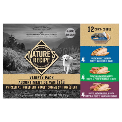 Nature’s Recipe Chicken, Chicken & Duck, Chicken & Venison Wet Dog Food Variety Pack 936 g 12 pk