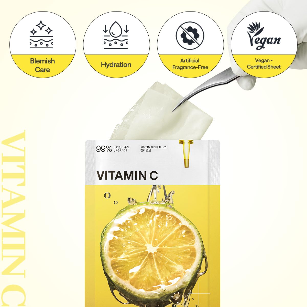 MEDIHEAL Vitamin C Essential Face Mask - Brightening & Hydrating Facial Mask for Blemish & Uneven Skin Tone, Clear Toning with Niacinamide, Vegan, Korean Skincare for Women (10 Sheets)