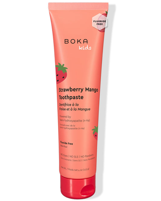 Boka Fluoride Free Toothpaste, Nano Hydroxyapatite, Training Toothpaste - Strawberry Mango Flavor, 4 Fl Oz (113g) 1Pk