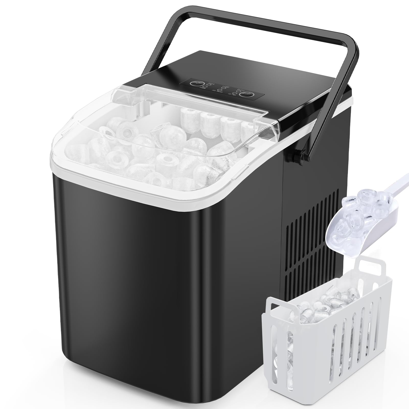 Sweetcrispy Quiet Countertop Ice Maker, 26 lbs per Day, 9 Bullet Ice Cubes in 6 Mins, Portable Ice Machine with Handle, Self-Cleaning, Compact for Home RV Camping Party, Dark Black Sweetcrispy