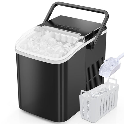 Sweetcrispy Quiet Countertop Ice Maker, 26 lbs per Day, 9 Bullet Ice Cubes in 6 Mins, Portable Ice Machine with Handle, Self-Cleaning, Compact for Home RV Camping Party, Dark Black Sweetcrispy