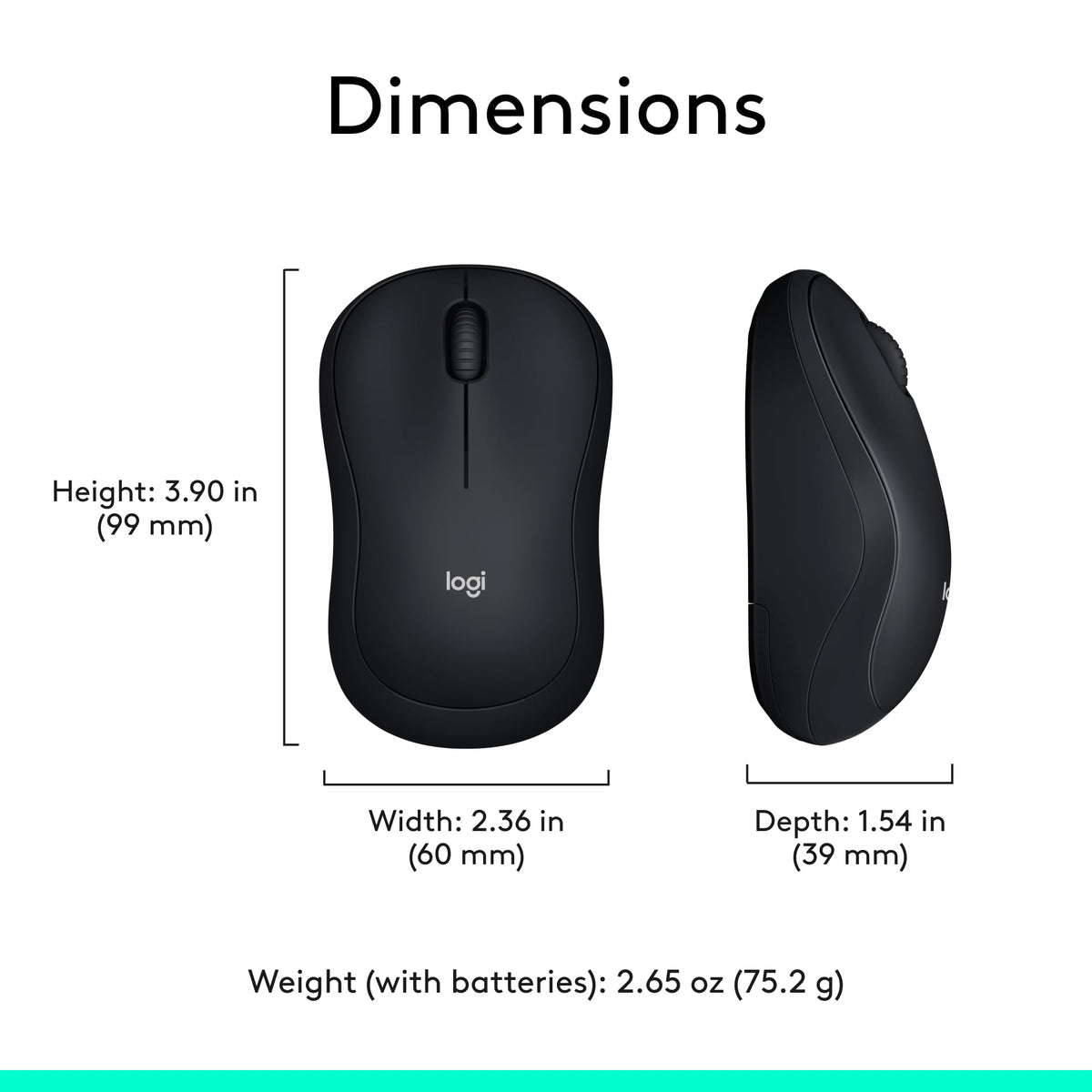 Logitech M185 Compact Ambidextrous Wireless Mouse with Rubber Grips - Black