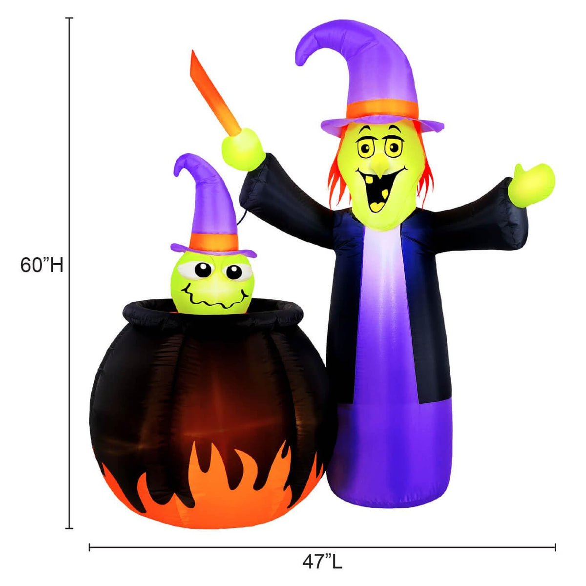 Sorcière gonflable animée d'Halloween Occasions avec chaudron de 1,5 mètre