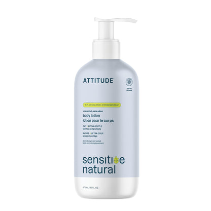 ATTITUDE Body Lotion for Sensitive Skin with Oat, Made in Canada, EWG Verified, Dermatologically Tested, Vegan, Extra Gentle, Unscented, 473 mL - Available at All In One Marketplace Canada