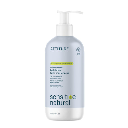 ATTITUDE Body Lotion for Sensitive Skin with Oat, Made in Canada, EWG Verified, Dermatologically Tested, Vegan, Extra Gentle, Unscented, 473 mL - Available at All In One Marketplace Canada