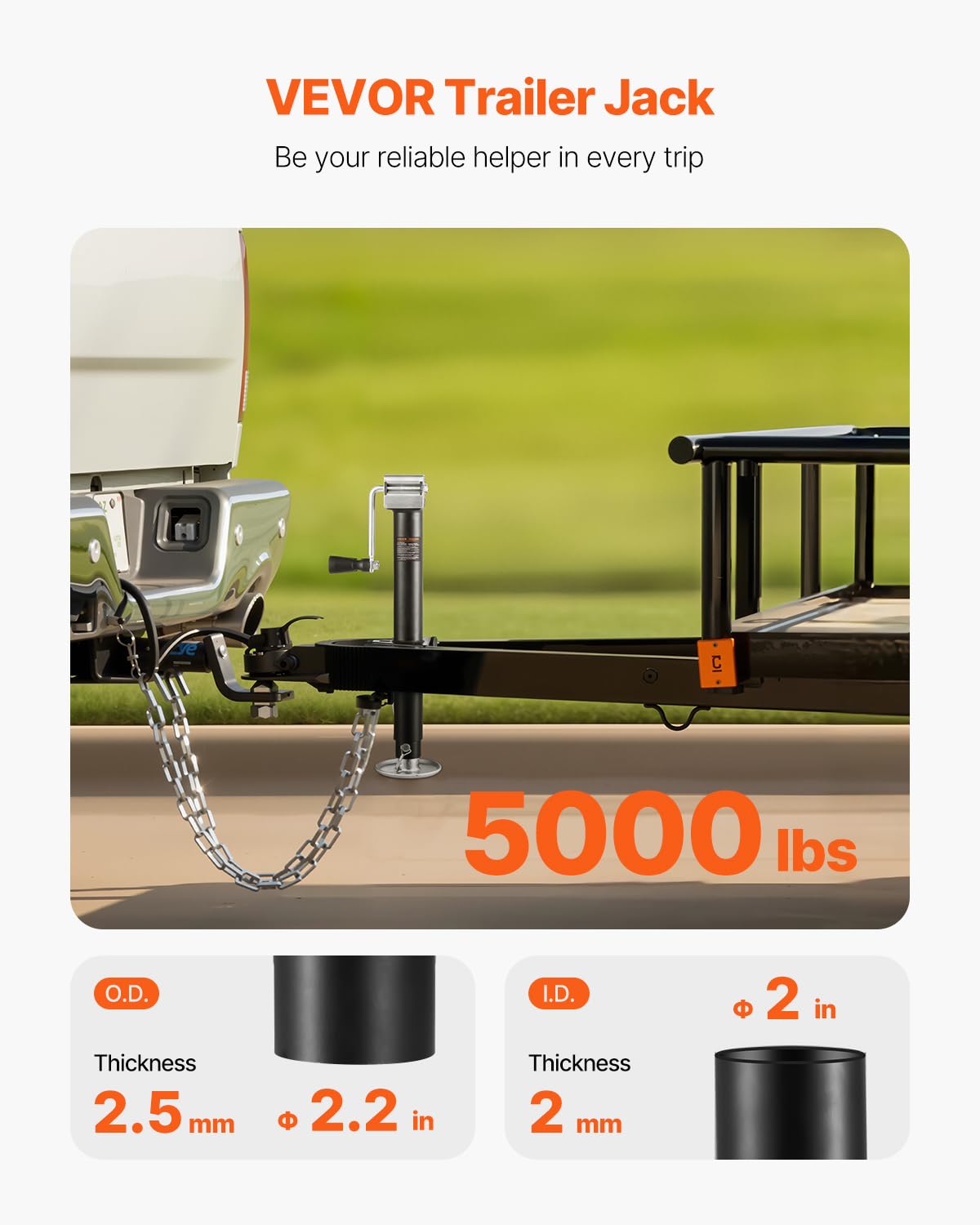 VEVOR A-Frame Trailer Jack, 5000 lbs Dynamic Load Capacity, Trailer Jack Stand with Handle & Rectangular Footpad, 15-inch Vertical Travel, Suitable for RV, Horse, Utility Trailers, Yacht Trailers VEVOR