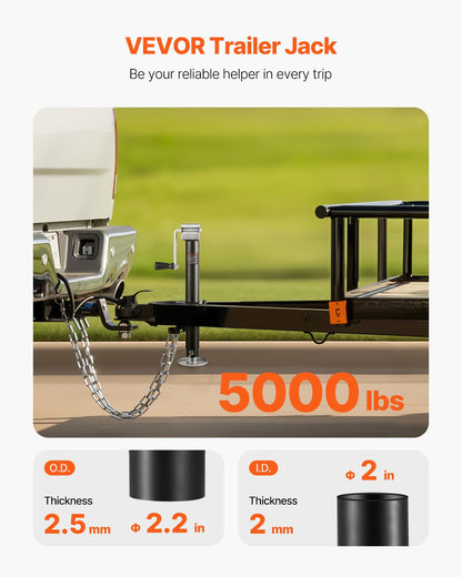 VEVOR A-Frame Trailer Jack, 5000 lbs Dynamic Load Capacity, Trailer Jack Stand with Handle & Rectangular Footpad, 15-inch Vertical Travel, Suitable for RV, Horse, Utility Trailers, Yacht Trailers VEVOR