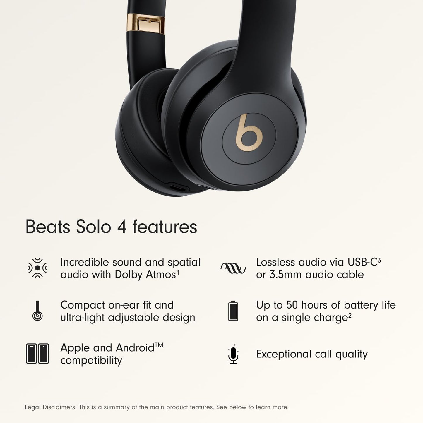 Beats Solo 4 - Wireless Bluetooth On-Ear Headphones, Apple & Android Compatible, Up to 50 Hours of Battery Life - Gold & Black 🍁 All In One Marketplace Canada