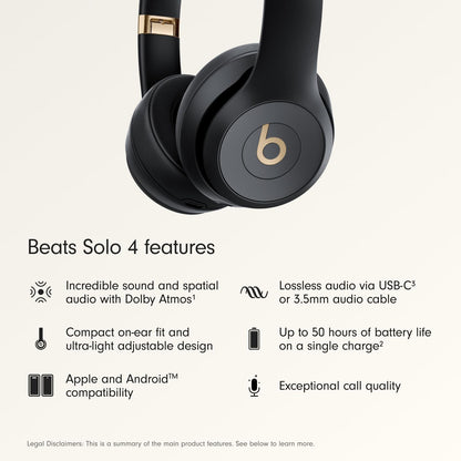 Beats Solo 4 - Wireless Bluetooth On-Ear Headphones, Apple & Android Compatible, Up to 50 Hours of Battery Life - Gold & Black 🍁 All In One Marketplace Canada