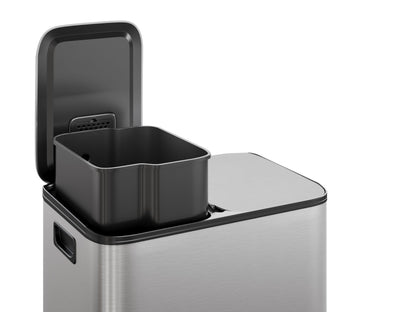 GarveeHome 2x8 Gallon Stainless Steel Dual Trash Can with Lid, Large Kitchen Step-on Garbage and Recycle Bin Combo, Metal Double Trash Can with PP Inner Buckets & Liner Rim for Kitchen Waste Sorting GarveeHome