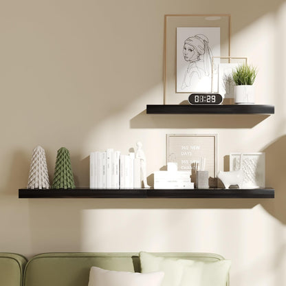 upsimples 16.5" L Black Wooden Floating Shelves with Invisible Brackets, Wall Mounted Modern Wood Shelves Set of 3, for Bathroom Bedroom - Available at All In One Marketplace Canada
