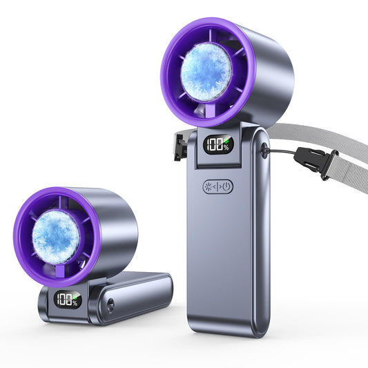 Portable Handheld Turbo Fan with Ice Cooler, 199 Speed Personal Fan,5500mAh Rechargeable,20H Cooling Time,20000 RPM Powerful Silent Motor, Summer Essential for Travel/Outdoor/Office, Grey Purple - Available at All In One Marketplace Canada