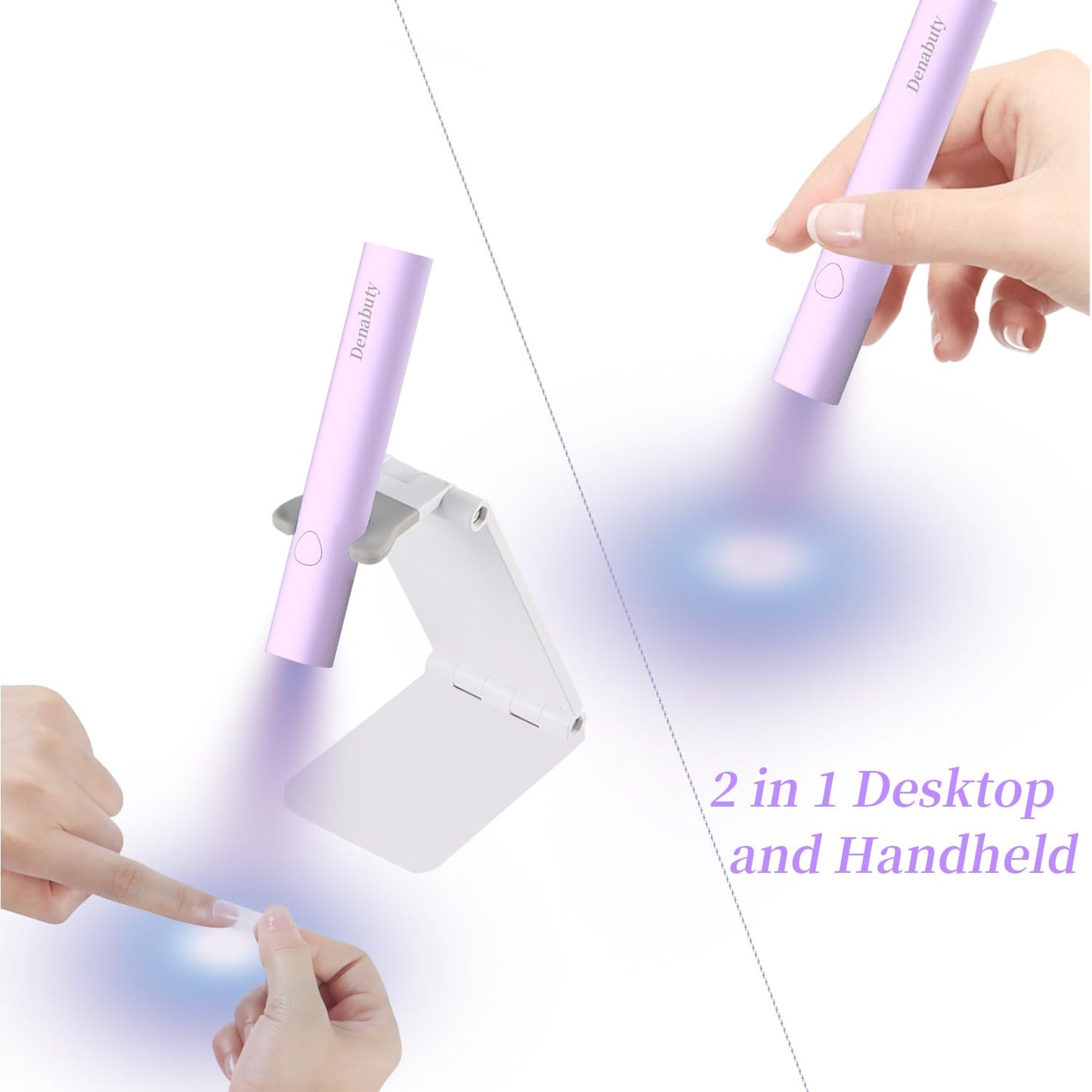 UV Light for Gel Nails, Denabuty Mini U V LED Nail Lamp Handheld with Stand, Portable Nail Dryer Rechargeable USB Cordless, Nail Light with 2 Timers for Fast Drying, Violet - Available at All In One Marketplace Canada