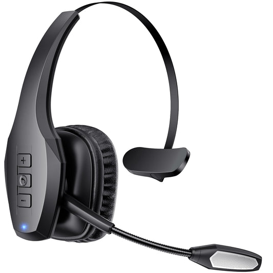 Bluetooth Headset with Microphone, Trucker Headset Bluetooth Wireless Noise Cancelling & Mute Button, 55 Hours Working Time Wireless On-Ear Headset