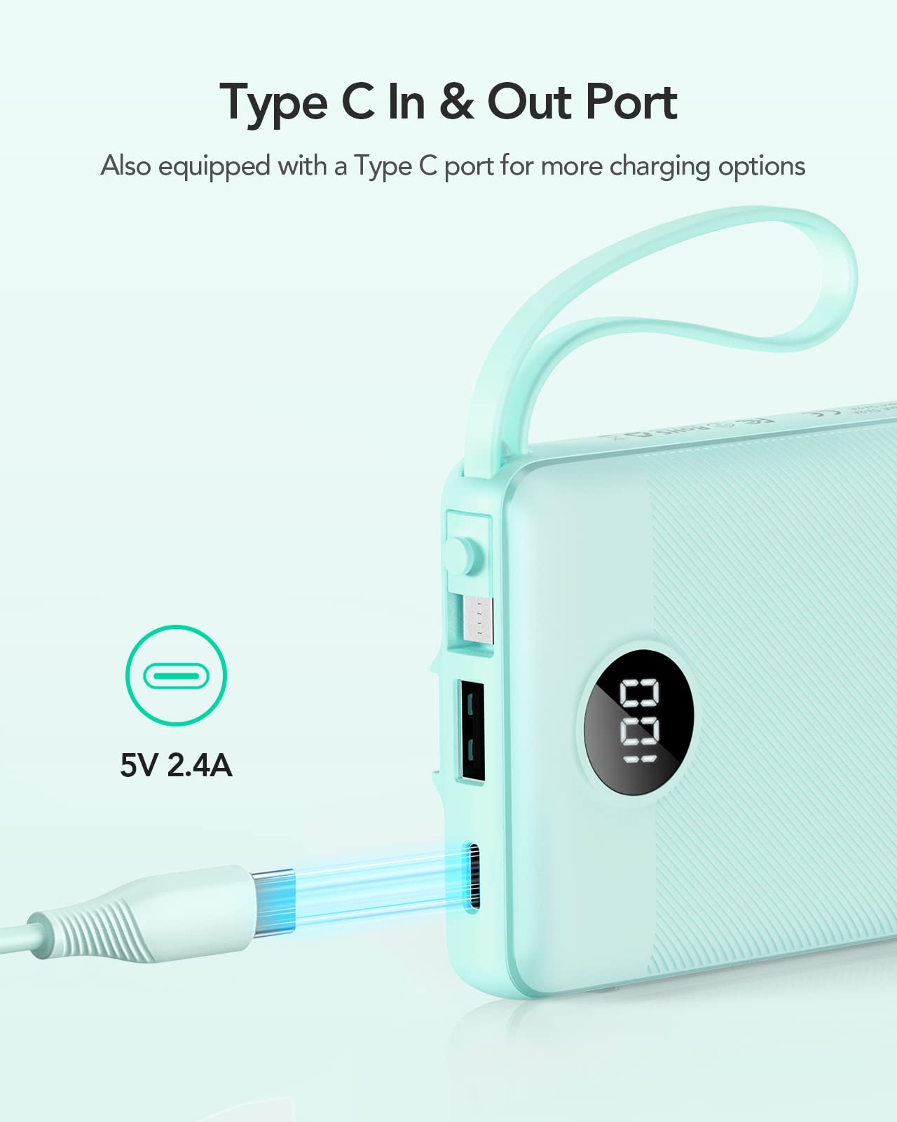 VRURC Portable Charger with Built-in Cables, 10000mAh Power Bank