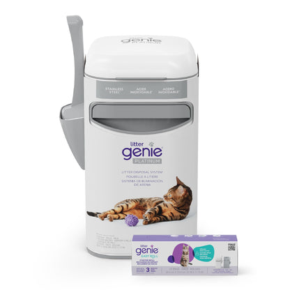 Litter Genie Platinum Stainless Steel Pail with Easy Roll Refill, 12 Bags Litter Genie